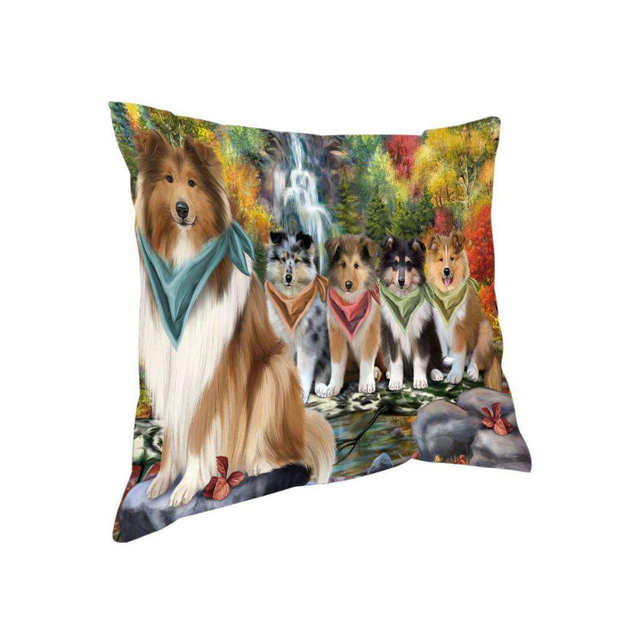 Scenic Waterfall Rough Collies Dog Pillow PIL75840