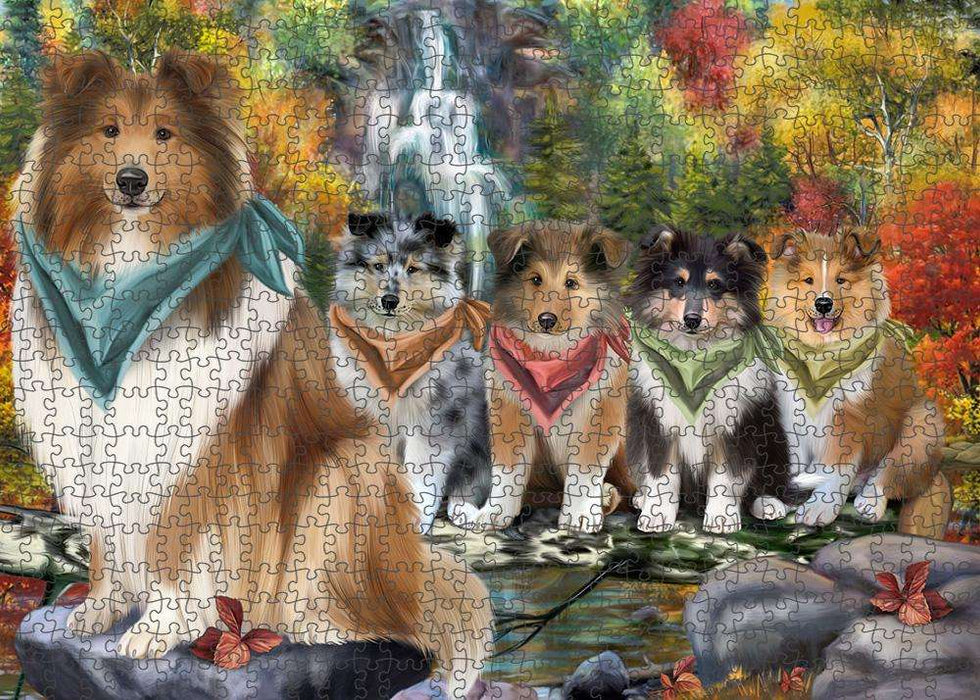Scenic Waterfall Rough Collies Dog Puzzle with Photo Tin PUZL86372