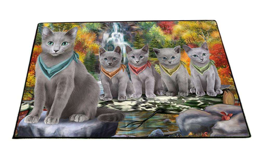 Scenic Waterfall Russian Blue Cats Floormat FLMS51393