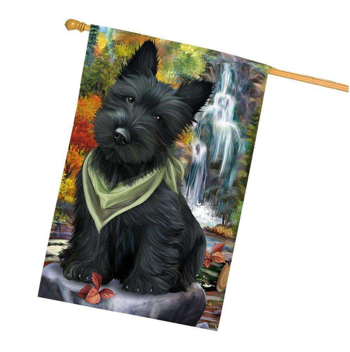 Scenic Waterfall Scottish Terrier Dog House Flag FLGA49469