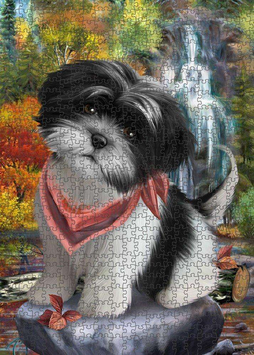 Scenic Waterfall Shih Tzu Dog Puzzle with Photo Tin PUZL52428