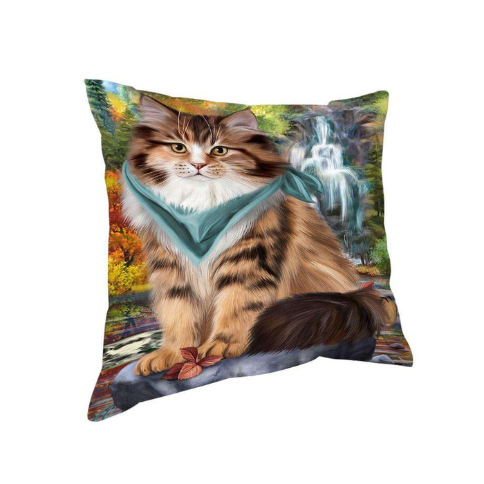 Scenic Waterfall Siberian Cat Pillow PIL75868