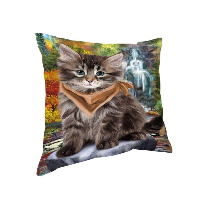 Scenic Waterfall Siberian Cat Pillow PIL75872