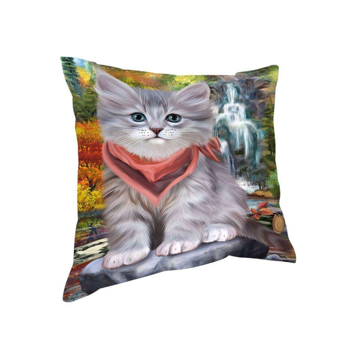 Scenic Waterfall Siberian Cat Pillow PIL75876
