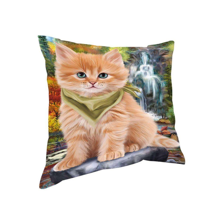Scenic Waterfall Siberian Cat Pillow PIL75880