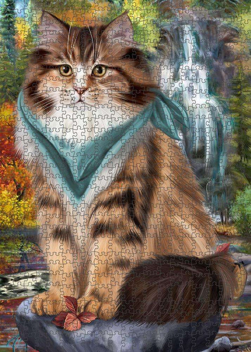 Scenic Waterfall Siberian Cat Puzzle with Photo Tin PUZL86400