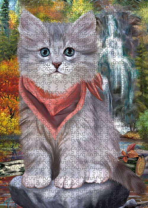 Scenic Waterfall Siberian Cat Puzzle with Photo Tin PUZL86408