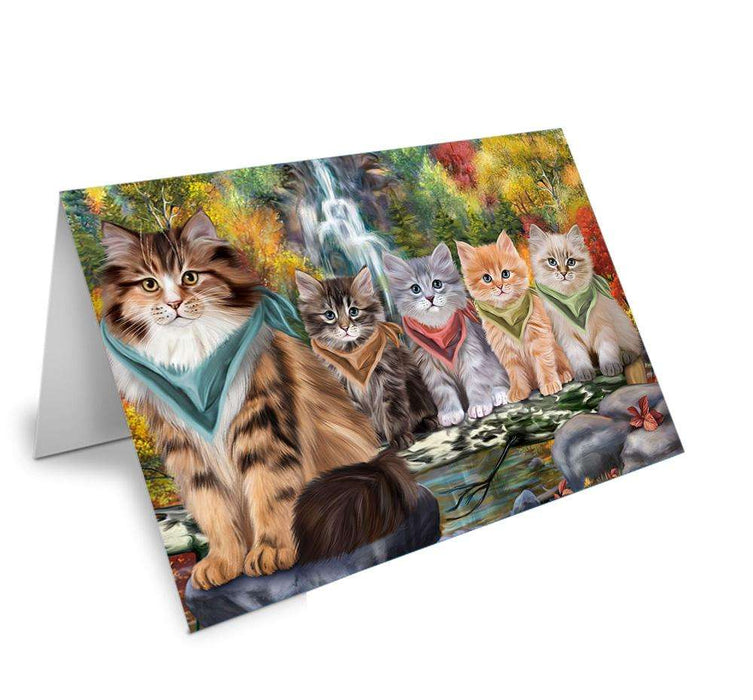 Scenic Waterfall Siberian Cats Handmade Artwork Assorted Pets Greeting Cards and Note Cards with Envelopes for All Occasions and Holiday Seasons GCD68459
