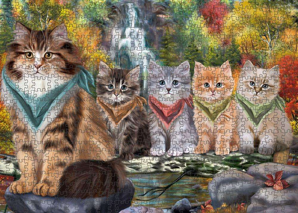 Scenic Waterfall Siberian Cats Puzzle with Photo Tin PUZL86396