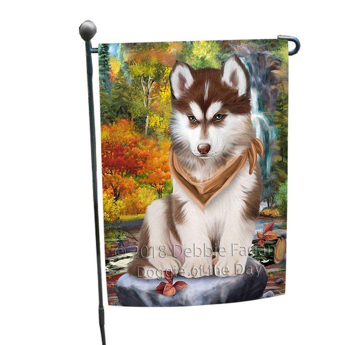 Scenic Waterfall Siberian Husky Dog Garden Flag GFLG49348