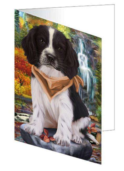 Scenic Waterfall Springer Spaniel Dog Handmade Artwork Assorted Pets Greeting Cards and Note Cards with Envelopes for All Occasions and Holiday Seasons GCD68492