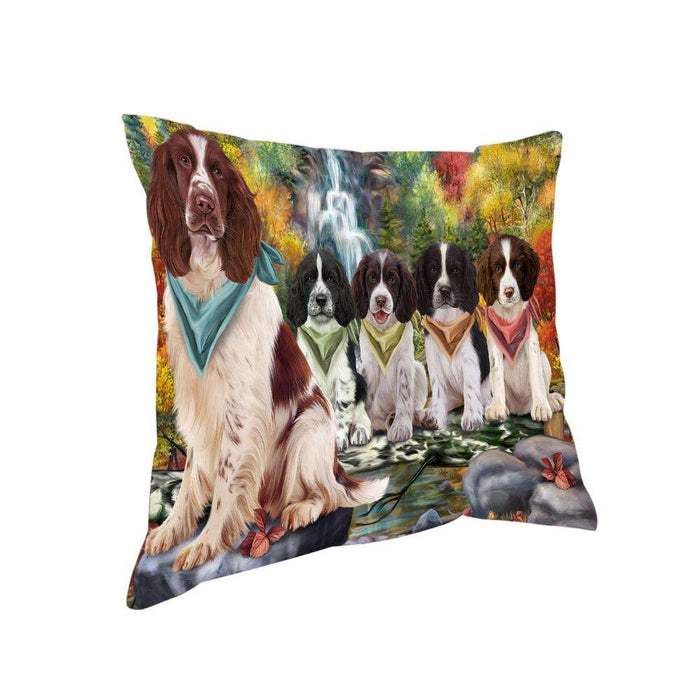 Scenic Waterfall Springer Spaniels Dog Pillow PIL75888