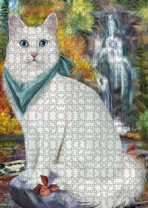 Scenic Waterfall Turkish Angora Cat Puzzle with Photo Tin PUZL86472
