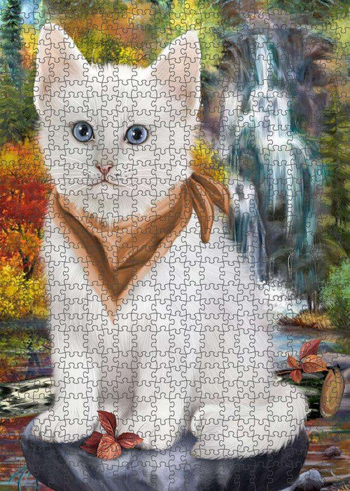 Scenic Waterfall Turkish Angora Cat Puzzle with Photo Tin PUZL86476