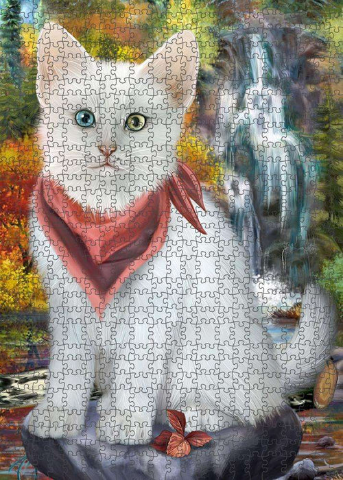 Scenic Waterfall Turkish Angora Cat Puzzle with Photo Tin PUZL86480