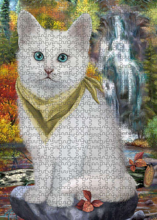Scenic Waterfall Turkish Angora Cat Puzzle with Photo Tin PUZL86484