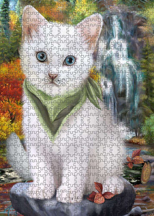 Scenic Waterfall Turkish Angora Cat Puzzle with Photo Tin PUZL86488