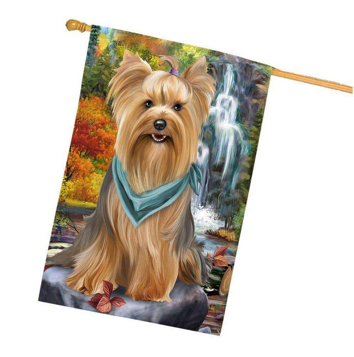 Scenic Waterfall Yorkshire Terrier Dog House Flag FLGA49500
