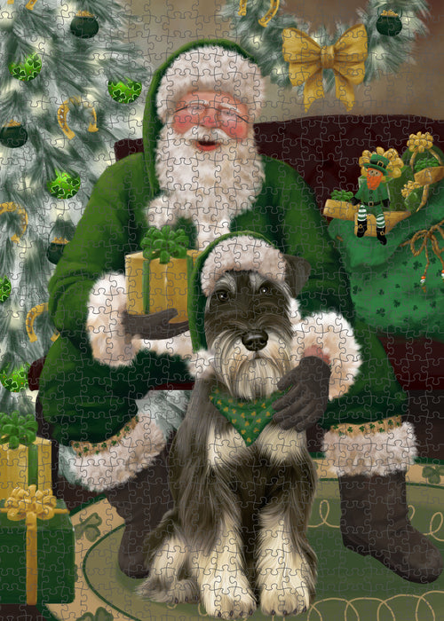 Christmas Irish Santa with Gift and Schnauzer Dog Puzzle with Photo Tin PUZL100564