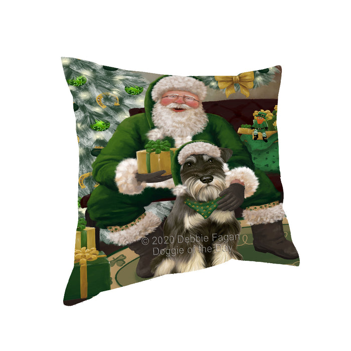 Christmas Irish Santa with Gift and Schnauzer Dog Pillow PIL86948