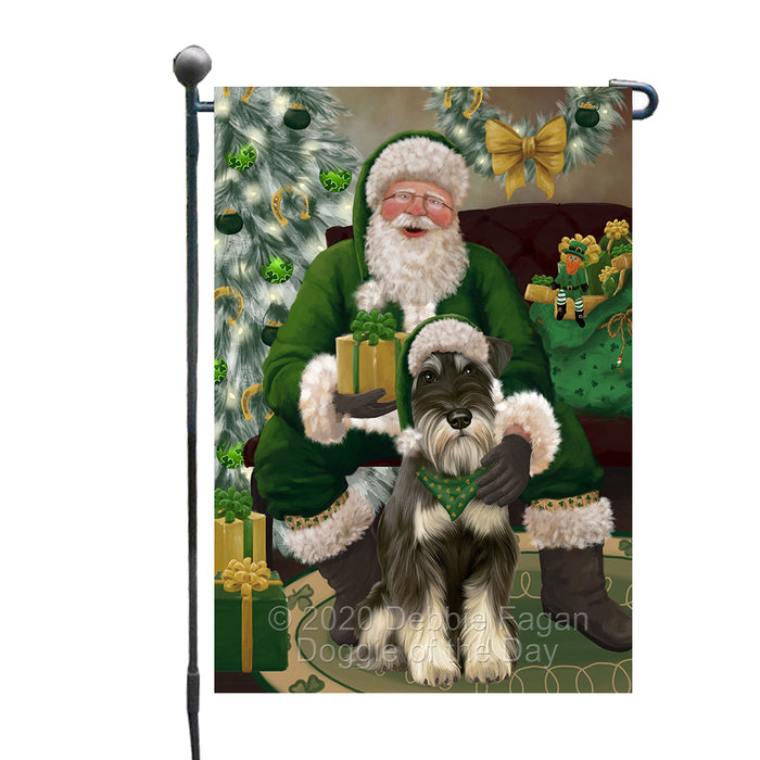 Christmas Irish Santa with Gift and Schnauzer Dog Garden Flag GFLG66682