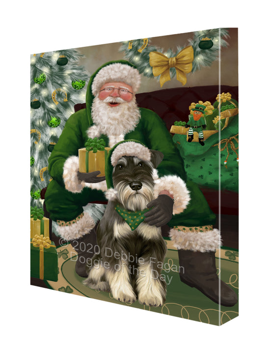 Christmas Irish Santa with Gift and Schnauzer Dog Canvas Print Wall Art Décor CVS148040