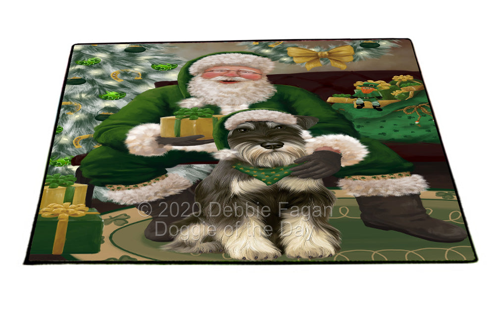 Christmas Irish Santa with Gift and Schnauzer Dog Indoor/Outdoor Welcome Floormat - Premium Quality Washable Anti-Slip Doormat Rug FLMS57271
