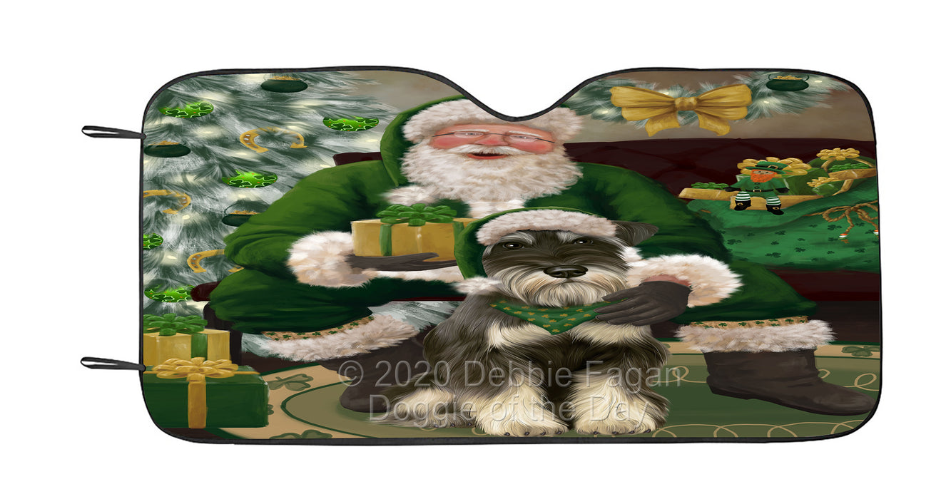 Christmas Irish Santa with Gift and Schnauzer Dog Car Sun Shade Cover Curtain