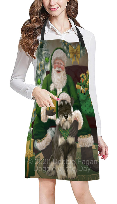 Christmas Irish Santa with Gift and Schnauzer Dog Apron Apron-48342