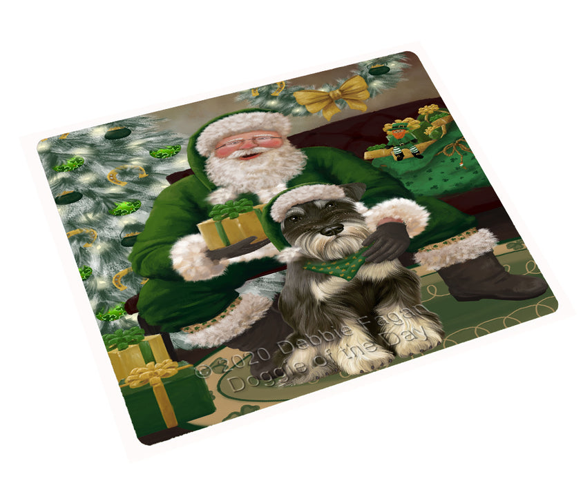 Christmas Irish Santa with Gift and Schnauzer Dog Cutting Board - Easy Grip Non-Slip Dishwasher Safe Chopping Board Vegetables C78451