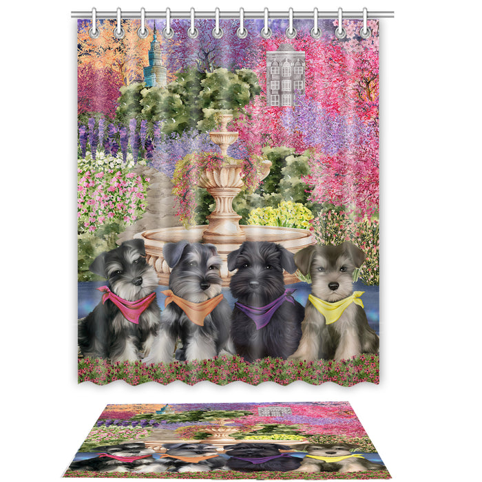 Schnauzer Shower Curtain & Bath Mat Set, Bathroom Decor Curtains with hooks and Rug, Explore a Variety of Designs, Personalized, Custom, Dog Lover's Gifts