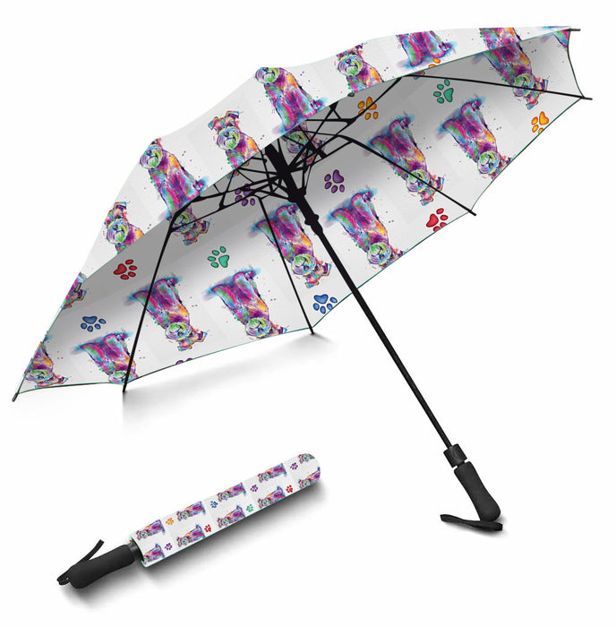 Watercolor Mini Schnauzer DogsSemi-Automatic Foldable Umbrella