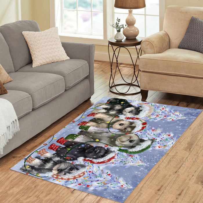 Christmas Lights and Schnauzer Dogs Area Rug - Ultra Soft Cute Pet Printed Unique Style Floor Living Room Carpet Decorative Rug for Indoor Gift for Pet Lovers