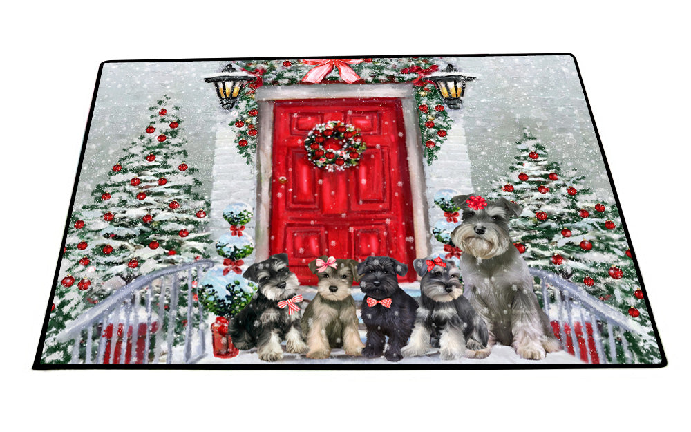 Christmas Holiday Welcome Schnauzer Dogs Floor Mat- Anti-Slip Pet Door Mat Indoor Outdoor Front Rug Mats for Home Outside Entrance Pets Portrait Unique Rug Washable Premium Quality Mat