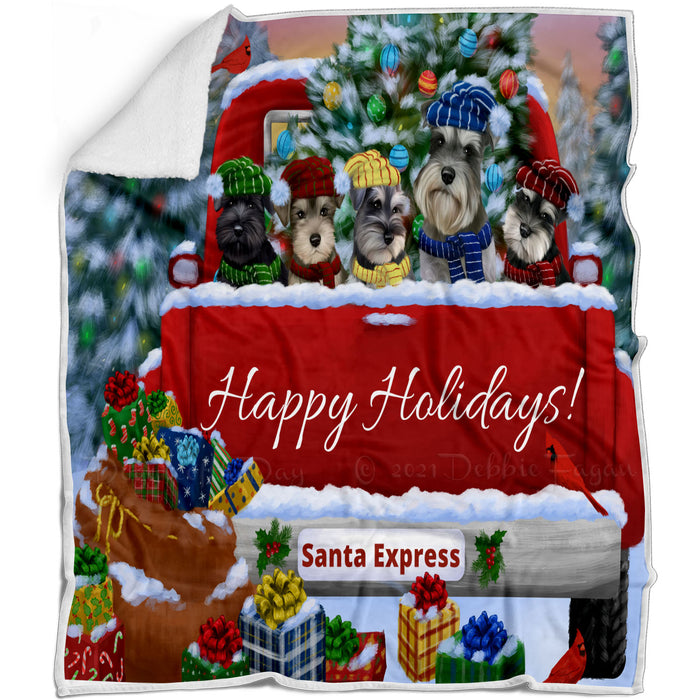 Christmas Red Truck Travlin Home for the Holidays Schnauzer Dogs Blanket - Lightweight Soft Cozy and Durable Bed Blanket - Animal Theme Fuzzy Blanket for Sofa Couch