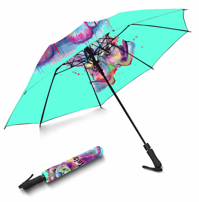 Custom Pet Name Personalized Watercolor Schnauzer DogSemi-Automatic Foldable Umbrella