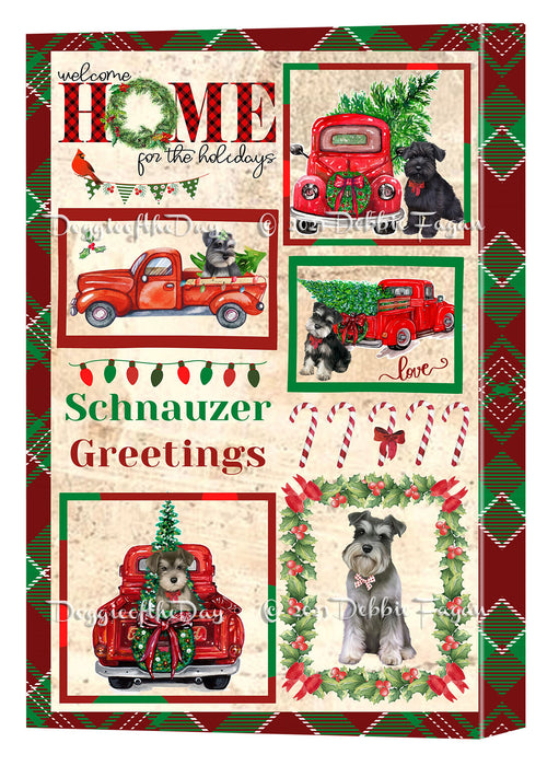 Welcome Home for Christmas Holidays Schnauzer Dogs Canvas Wall Art Decor - Premium Quality Canvas Wall Art for Living Room Bedroom Home Office Decor Ready to Hang CVS149849