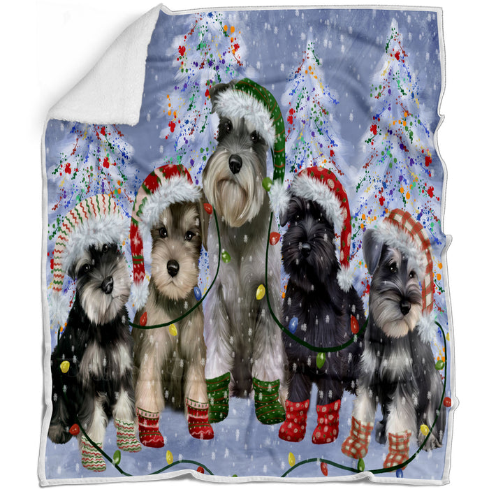 Christmas Lights and Schnauzer Dogs Blanket - Lightweight Soft Cozy and Durable Bed Blanket - Animal Theme Fuzzy Blanket for Sofa Couch