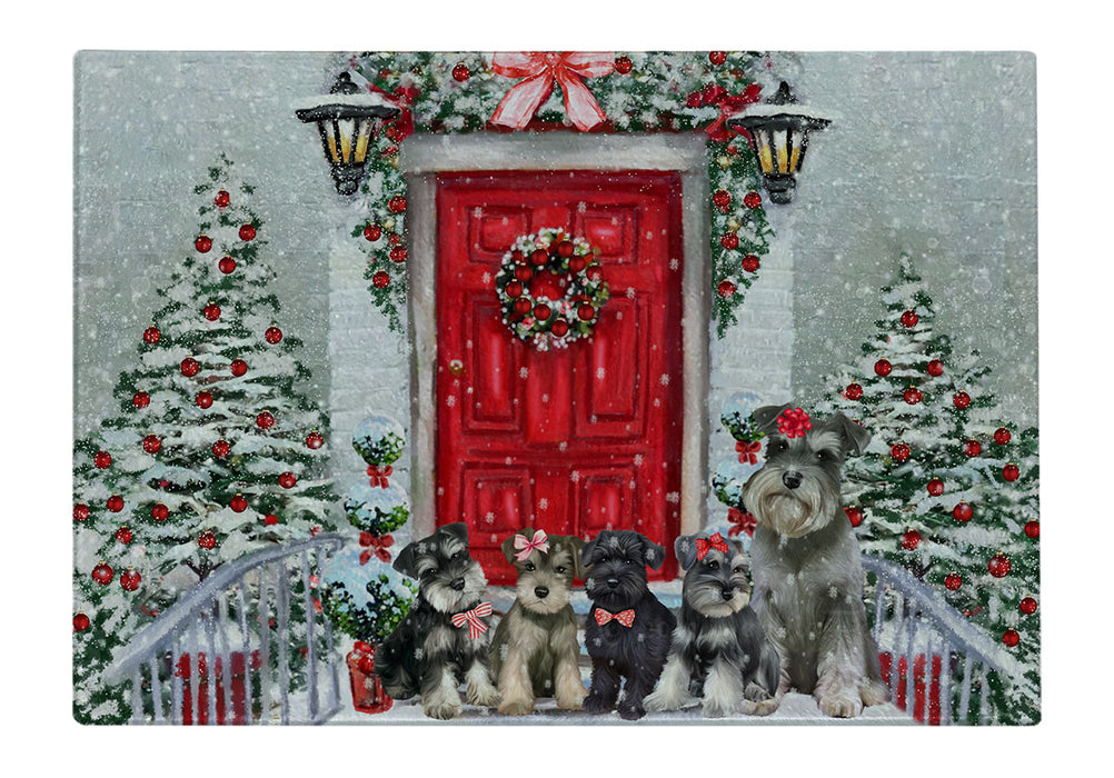Christmas Holiday Welcome Schnauzer Dogs Cutting Board - For Kitchen - Scratch & Stain Resistant - Designed To Stay In Place - Easy To Clean By Hand - Perfect for Chopping Meats, Vegetables