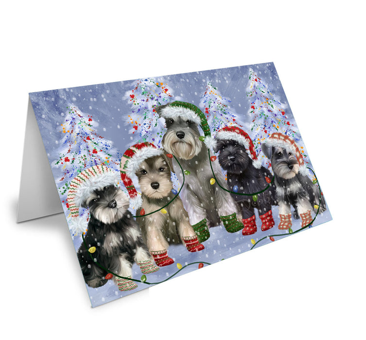 Christmas Lights and Schnauzer Dogs Handmade Artwork Assorted Pets Greeting Cards and Note Cards with Envelopes for All Occasions and Holiday Seasons