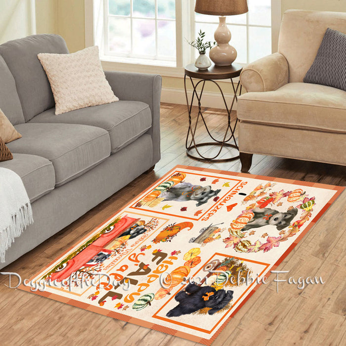 Happy Fall Y'all Pumpkin Schnauzer Dogs Polyester Living Room Carpet Area Rug ARUG67090