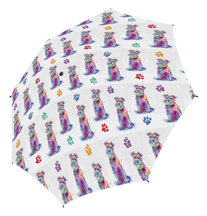 Watercolor Mini Schnauzer DogsSemi-Automatic Foldable Umbrella