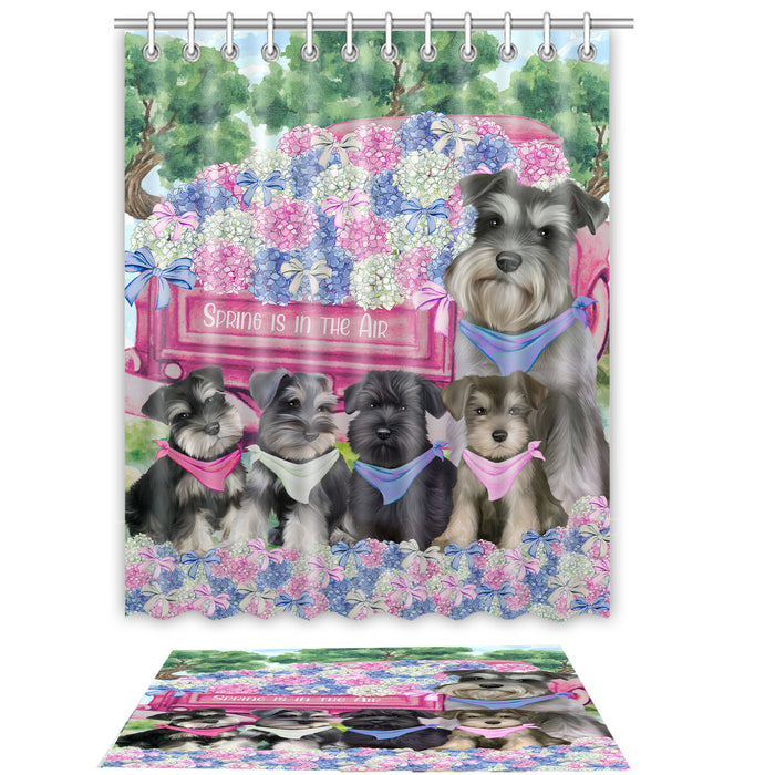 Schnauzer Shower Curtain & Bath Mat Set - Explore a Variety of Personalized Designs - Custom Rug and Curtains with hooks for Bathroom Decor - Pet and Dog Lovers Gift