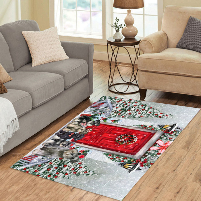Christmas Holiday Welcome Schnauzer Dogs Area Rug - Ultra Soft Cute Pet Printed Unique Style Floor Living Room Carpet Decorative Rug for Indoor Gift for Pet Lovers