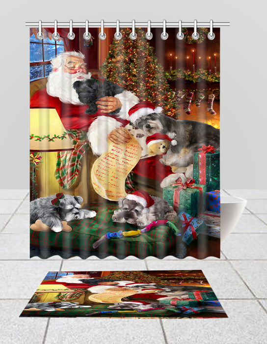 Santa Sleeping with Schnauzer Dogs  Bath Mat and Shower Curtain Combo