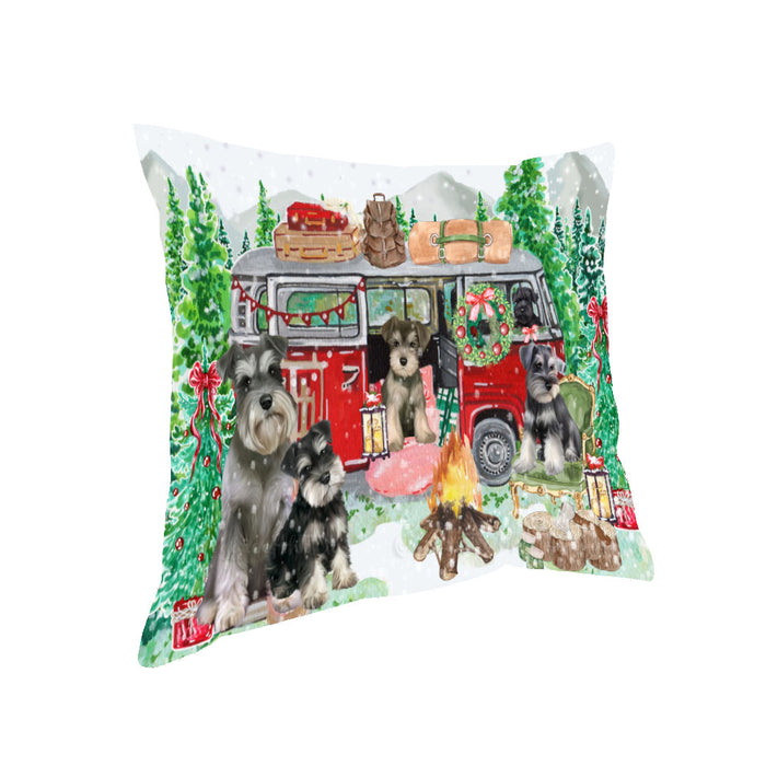 Christmas Time Camping with Schnauzer Dogs Pillow with Top Quality High-Resolution Images - Ultra Soft Pet Pillows for Sleeping - Reversible & Comfort - Ideal Gift for Dog Lover - Cushion for Sofa Couch Bed - 100% Polyester