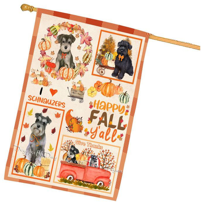 Happy Fall Y'all Pumpkin Schnauzer Dogs House Flag Outdoor Decorative Double Sided Pet Portrait Weather Resistant Premium Quality Animal Printed Home Decorative Flags 100% Polyester