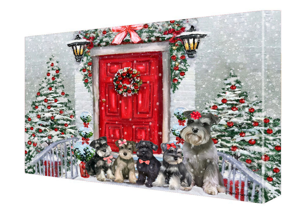 Christmas Holiday Welcome Schnauzer Dogs Canvas Wall Art - Premium Quality Ready to Hang Room Decor Wall Art Canvas - Unique Animal Printed Digital Painting for Decoration