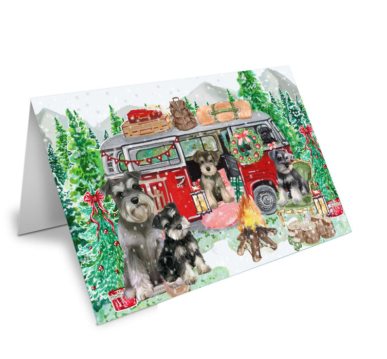 Christmas Time Camping with Schnauzer Dogs Handmade Artwork Assorted Pets Greeting Cards and Note Cards with Envelopes for All Occasions and Holiday Seasons