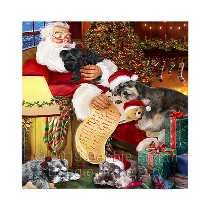 Santa Sleeping with Schnauzer Dogs Square Towel 